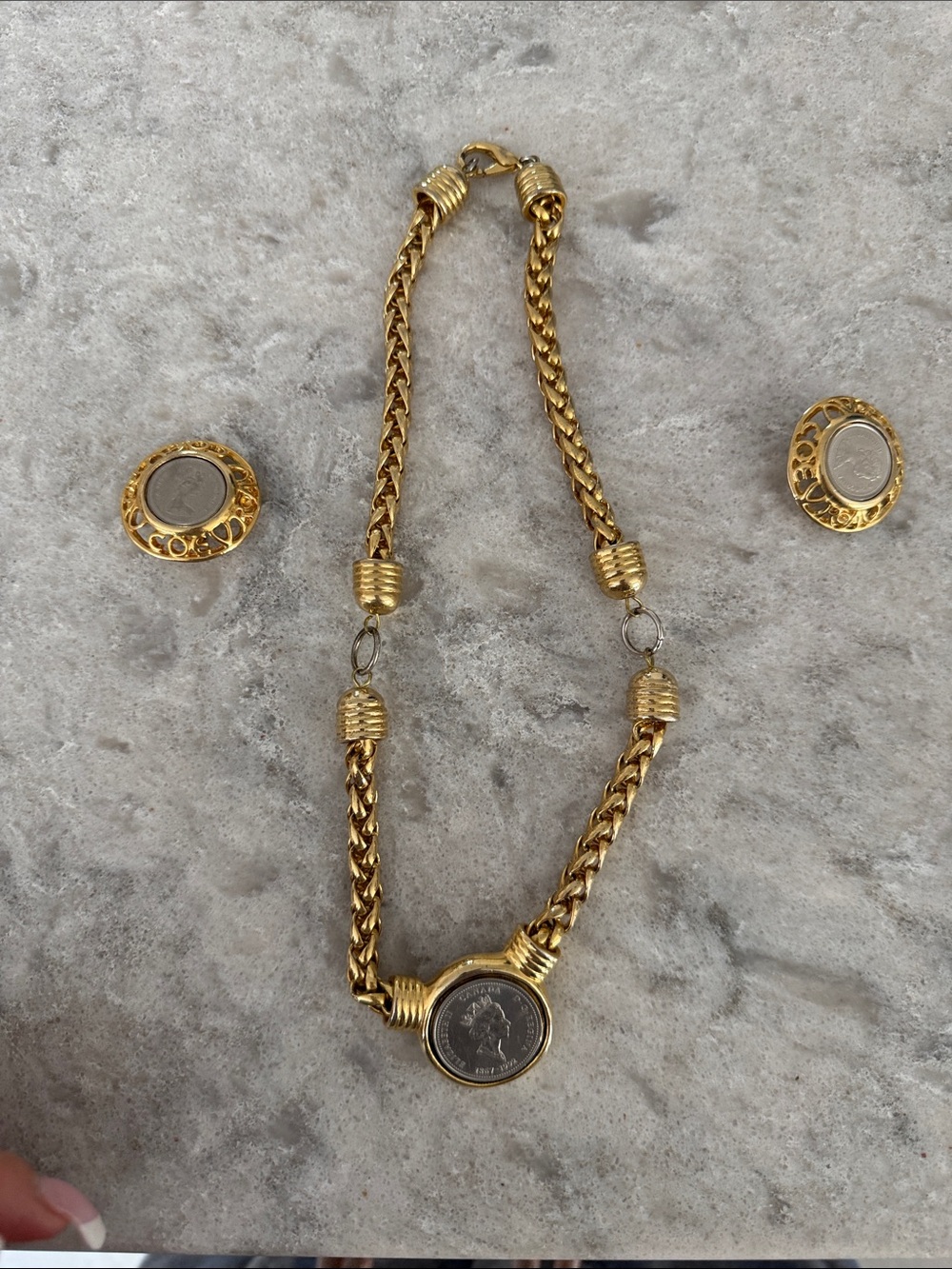 Gold-Tone Coin Link Necklace and Earring Set - Gold queen elizabeth